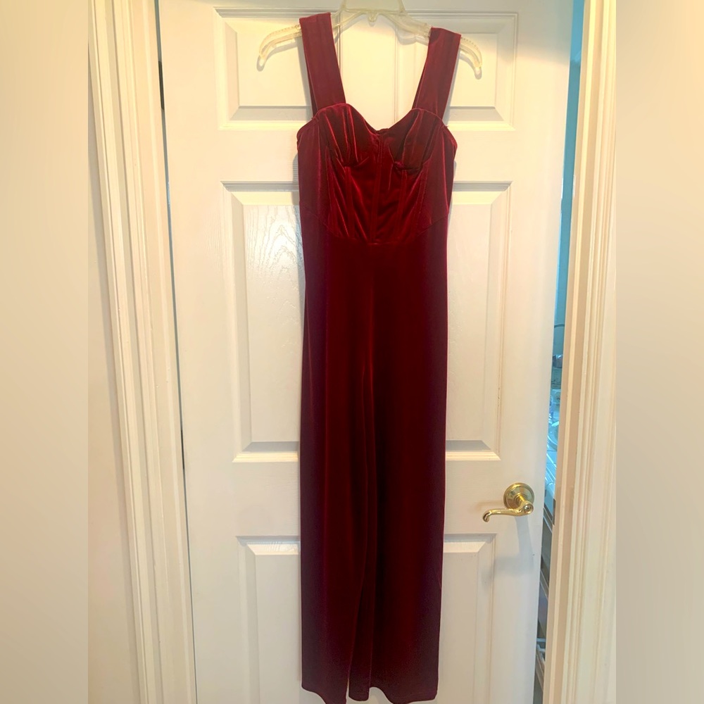 Burgundy Velvet Full length, stretchy Romper